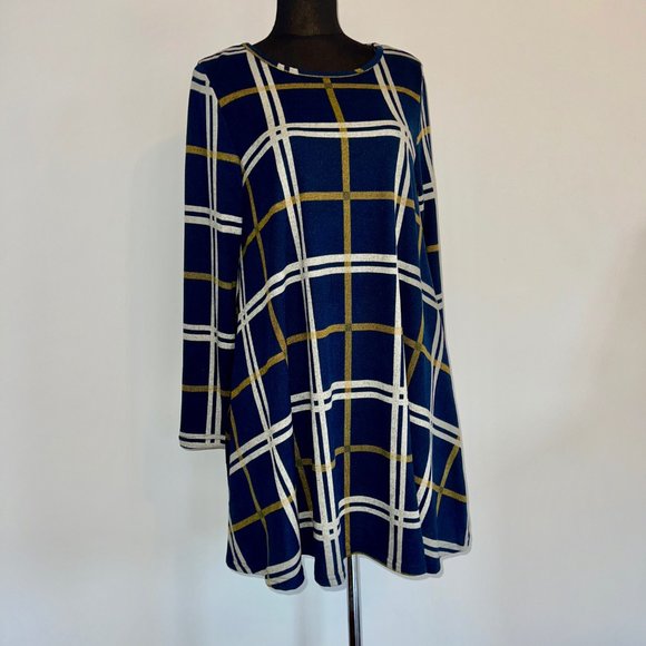 NWT Apricot Wavy Plaid Swing Sweater Dress Size L - Picture 6 of 8